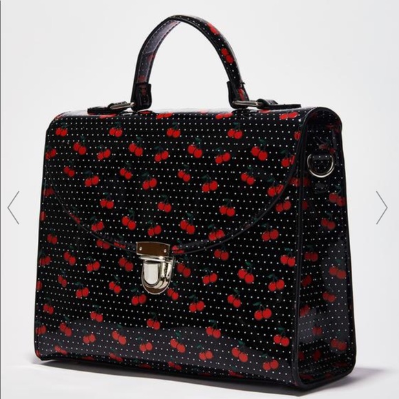 Dolls Kill Handbags - Sugar Thrillz Cherry Crossbody Purse Detachable Strap & Snap Lock Closure Patent